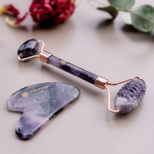 Zestaw: piłokształtny roller, GuaSha | ametyst