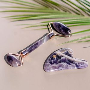 Zestaw do masażu: roller, GuaSha | ametyst