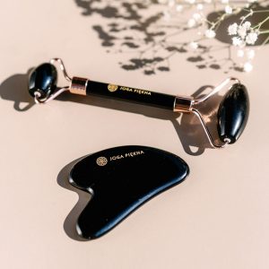 Zestaw do masażu: roller, GuaSha | czarny obsydian