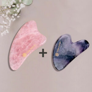 Zestaw Gua-Sha: duży kwarc różowy + mały ametyst