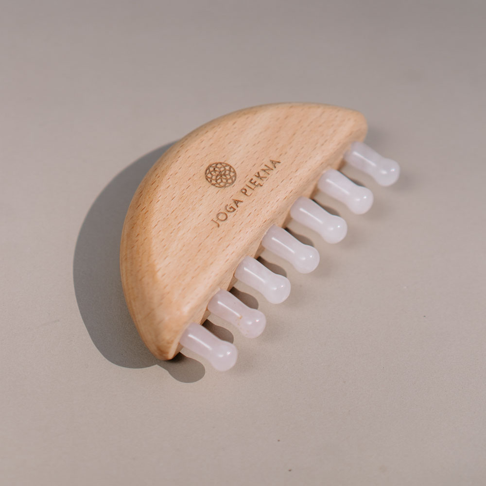 Drewniany grzebień z kwarcem do masażu głowy, karku i żwaczy Joga Piękna